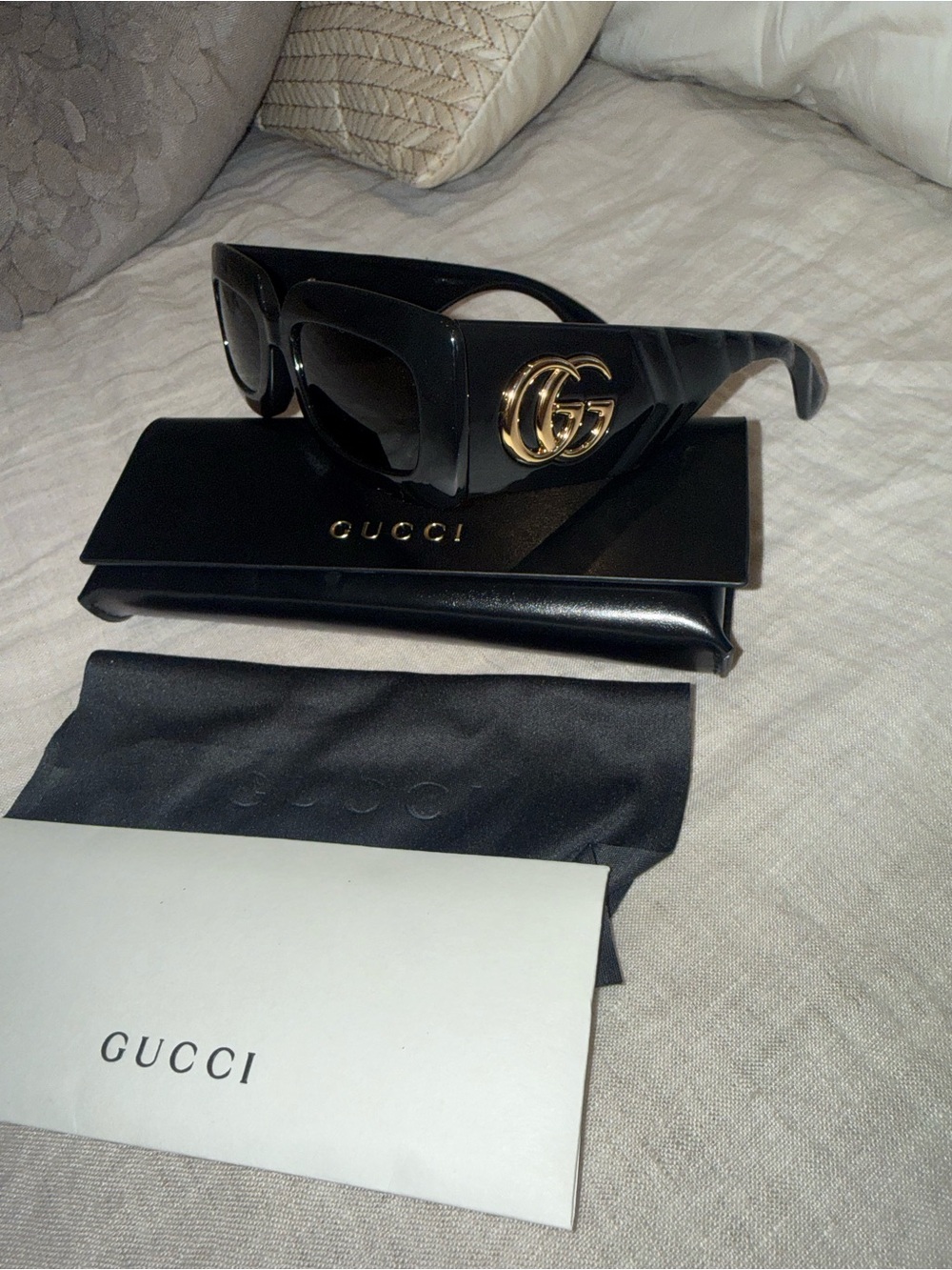 Gucci Black Sunglasses with Gold Double G Accent